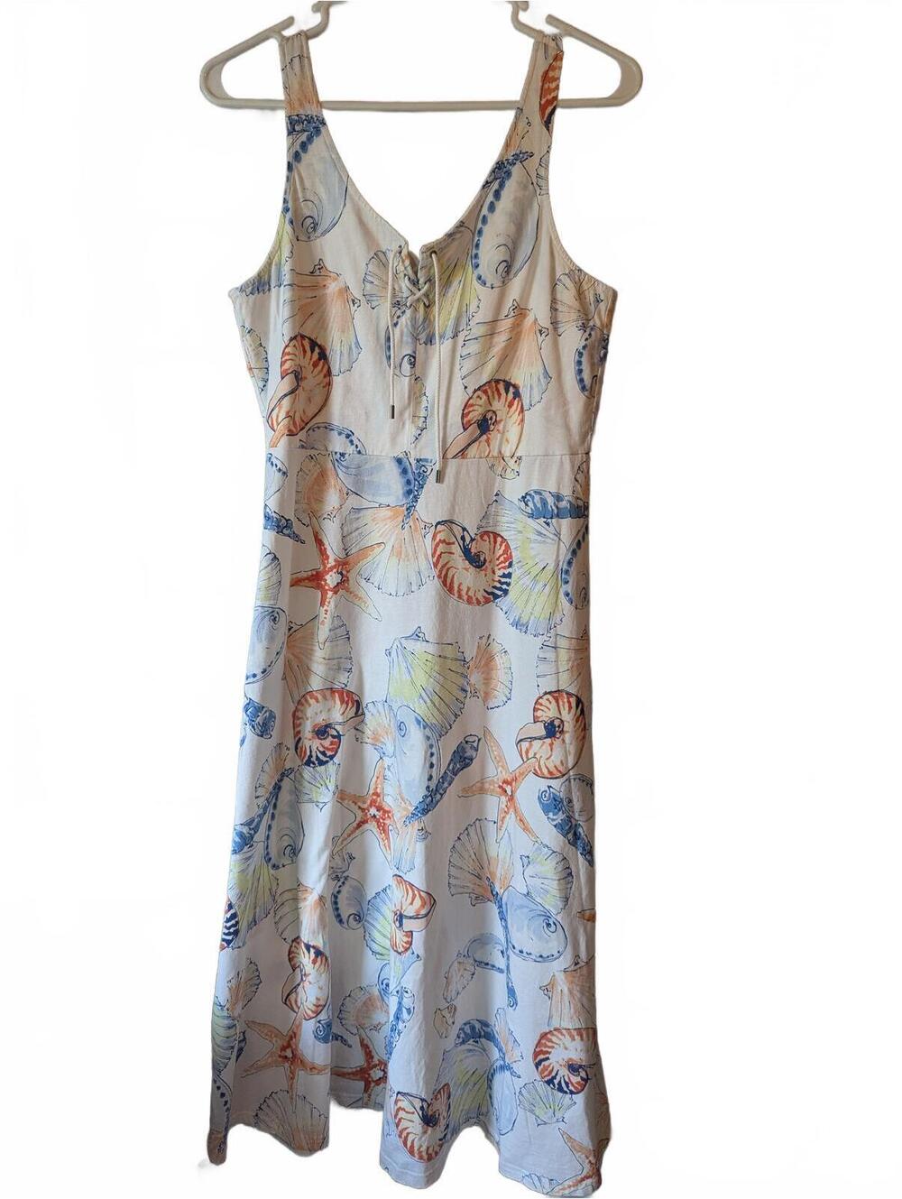 Chaps Sleeveless Midi Dress with Seashell and Starfish Print